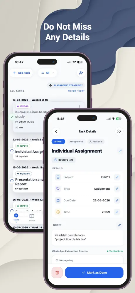 Rencana tasks list and task details screen